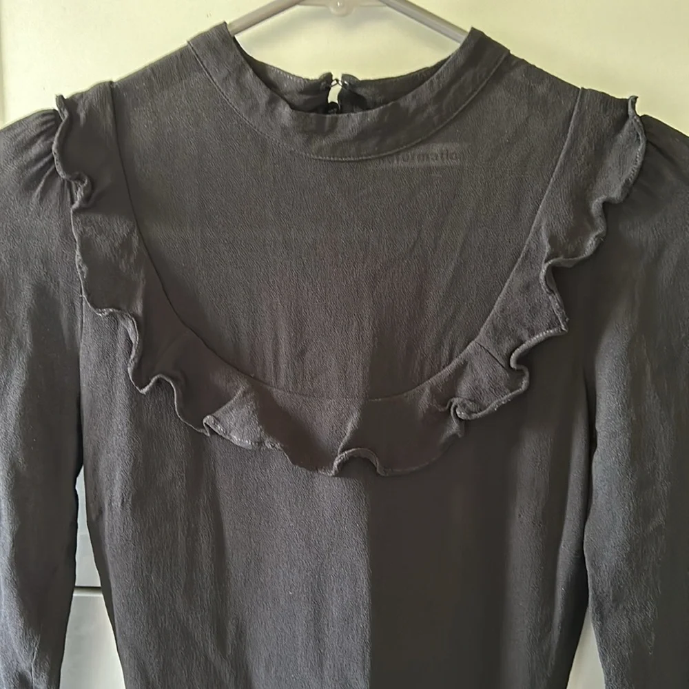 Reformation Black Chiffon Crepe Ruffle Mini Dress Size XXS - Picture 5 of 11